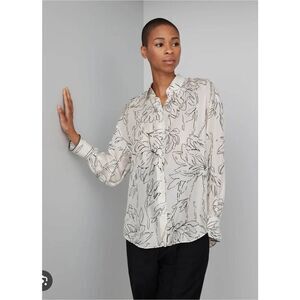 Brunello Cucinelli Blouse Top Womens 3XL (US 2X)  Plus 100% Silk Button Front Fl